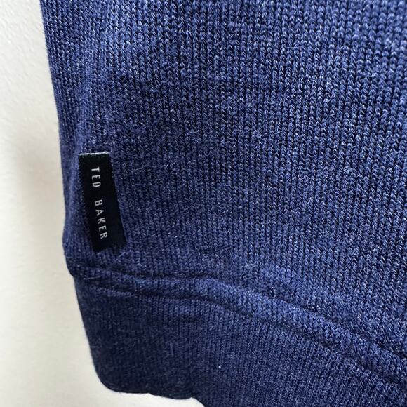 Ted Baker London Men's Quarter Zip Pullover Textured Navy Size 6 - XXL Classic - Picture 8 of 13